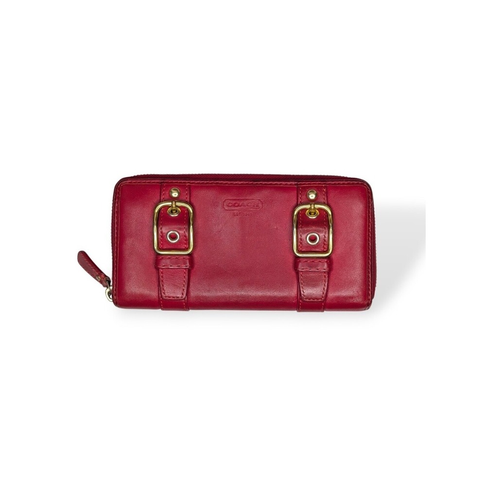 Coach Zoe Vintage Red Leather Zip Wallet Buckles Accordion Organizer EST 1941